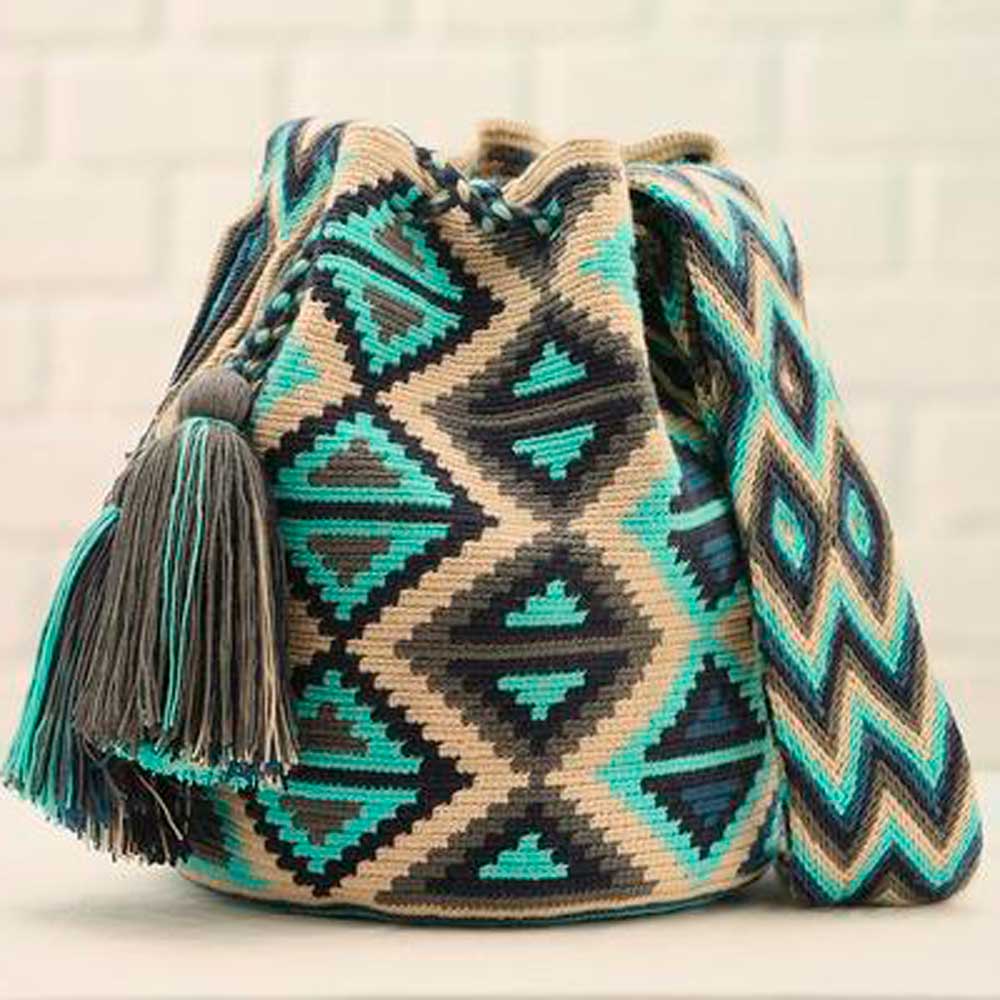Cedral Ethnic Handmade Colombian Bag woven in beautiful turquoise and dark blue colors - Basics and Organics