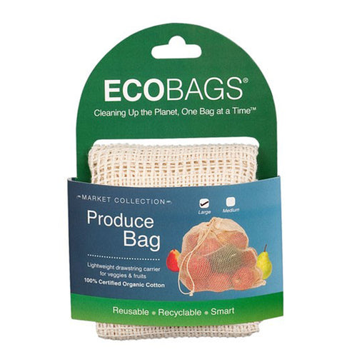Ecobags Organic Cotton Mesh Drawstring Bag – Large - Basics and Organics