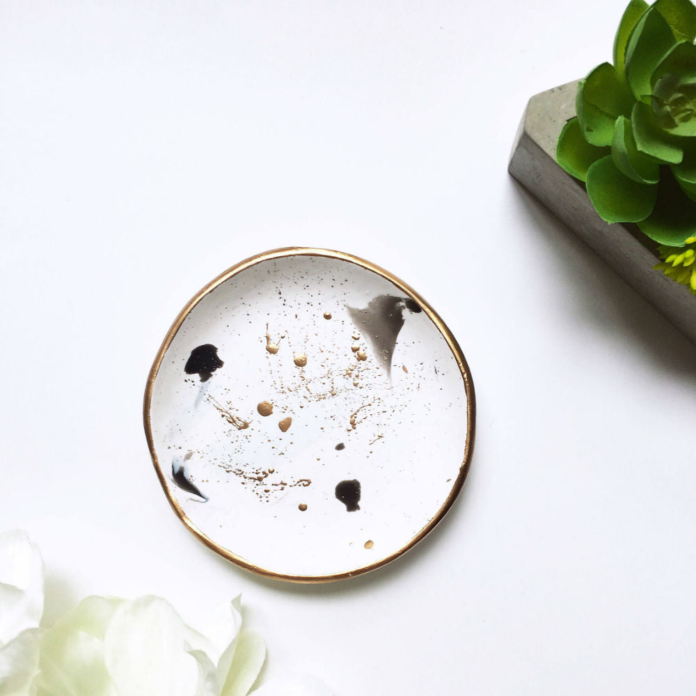 Gold Spatter Handmade Jewelry and  Ring Dish - Basics and Organics